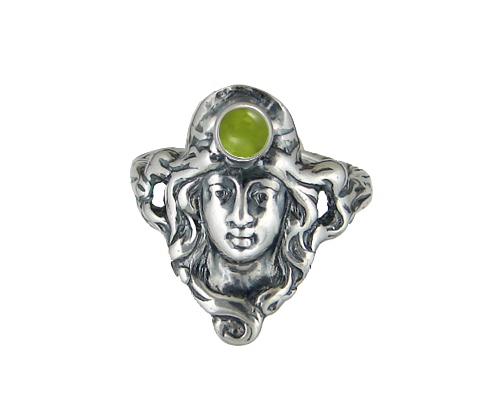 Sterling Silver Garden Woman Maiden Ring With Peridot Size 8